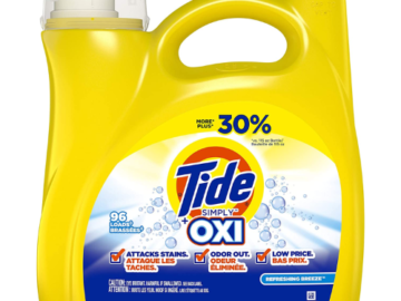 96-Loads Tide Simply + Oxi Refreshing Breeze Liquid Laundry Detergent $10.49 After Coupon (Reg. $29) – 11¢/Load!