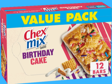 FOUR Boxes of 12-Count Chex Mix Birthday Cake Snack Bars as low as $5.09 EACH Box After Coupon (Reg. $17) + Free Shipping! 42¢/ 13.56 Oz Bar + Buy 4, Save 5%