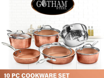 Gotham Steel 10-Piece Hammered Copper Pots and Pans Set $61.49 Shipped Free (Reg. $180) – Premium Ceramic Cookware with Triple Coated Ultra Nonstick Surface