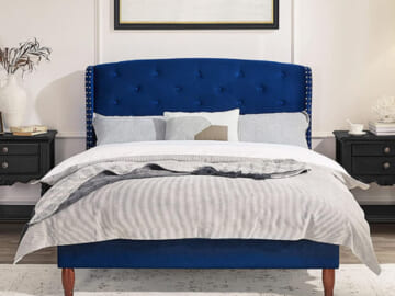 Yaheetech Full Size Upholstered Bed Frame, Navy Blue $101.99 Shipped Free (Reg. $159.99) – Platform Bed Frame with Wing Design Headboard