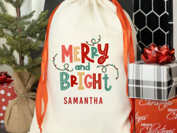 Personalized Merry and Bright Jumbo Christmas Gift Bags only $9.99 shipped!