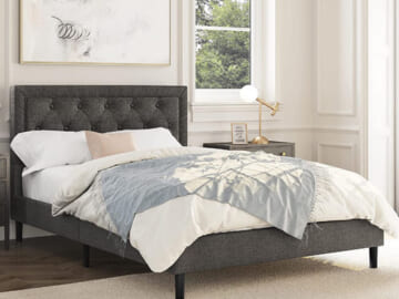 Full Size Upholstered Bed Frame with Tufted Headboard $108.99 Shipped Free (Reg. $169.99) – Platform Bed Frame with Sturdy Wood Slat Support and Fabric Mattress Foundation