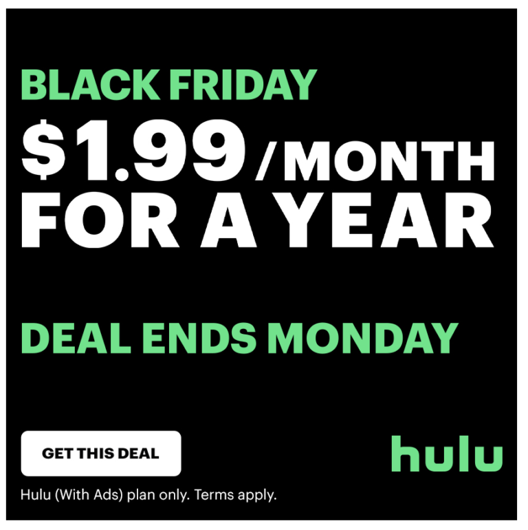*HOT* Hulu Black Friday Deal: Pay $1.99 per month for an entire year!!