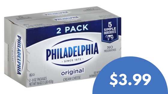 Philadelphia Cream Cheese 2-Packs for $3.99 at Kroger