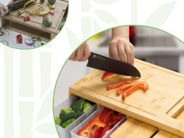 Cutting Board with Containers, Lids, Graters, and Bamboo Meal Prep Station with Juice Groove $36.79 Shipped Free (Reg. $70) – for Prime Members