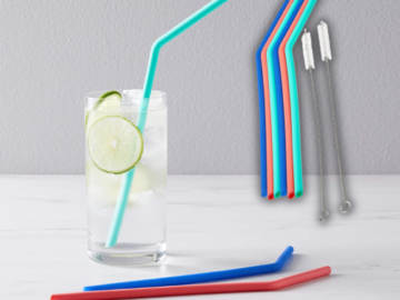 AmazonCommercial Set of 6 Silicone Straws and 2 Cleaning Brushes as low as $3.52 Shipped Free (Reg. $8.46)