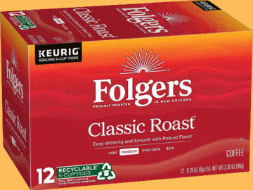 72-Count Folgers Classic Medium Roast Coffee Keurig K-Cup Pods as low as $20.04 After Coupon (Reg. $40.08) + Free Shipping! 28¢/Pod!