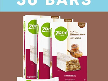 36-Count ZonePerfect Cinnamon Roll Protein Bars as low as $30.55 Shipped Free (Reg. $44.28) – FAB Ratings! 85¢/Bar! Gluten Free!