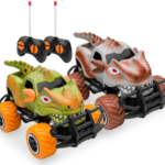Set of 2 27MHz Mini Toy Dinosaur RC Remote Control Cars w/ 9mph Max Speed