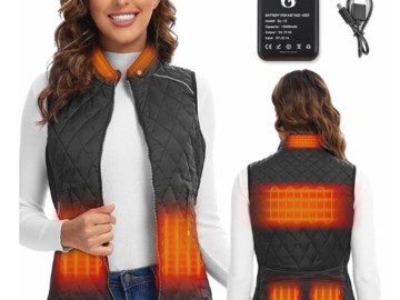 Heated Vest For Women + Battery Included $62.99 (Reg. $104.99) – Stand Collar Quilted Outerware Neck Heating With 6 Heating Areas