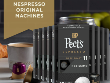 100-Count Peet’s Coffee, Dark Roast Espresso Pods Compatible with Nespresso Original Machine as low as $52.02 Shipped Free (Reg. $61.20) – 52¢/pod!