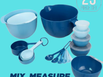 Prepara Mixing Bowl Set, 23 Pieces with Lids, Measuring Cups and Spoons $10 (Reg. $29.97)