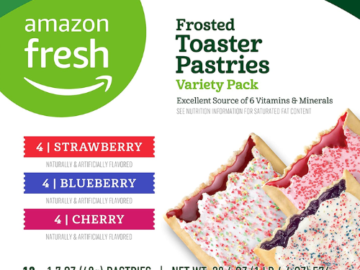12-Count Amazon Fresh Toaster Pastries Variety Pack as low as $2.03 Shipped Free (Reg. $10.38) – 17¢/Pastry! Strawberry, Blueberry, & Cherry Flavors!