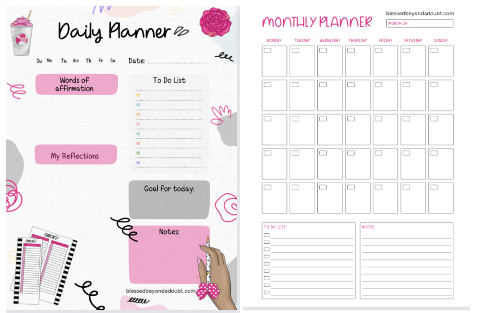 Free Printable Monthly and Weekly Planners for Women