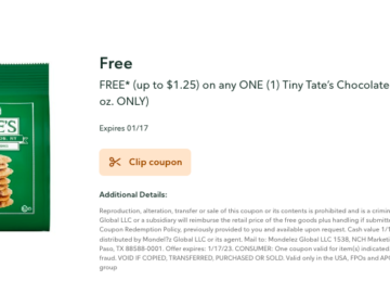 New Publix Digital Coupon | FREE Tiny Tate’s Chocolate Chip Cookies