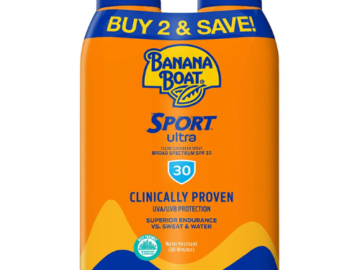 2-Pack Banana Boat Sport Ultra SPF 30 Sunscreen Spray as low as $7.50 After Coupon (Reg. $17) + Free Shipping! $3.75/ 6 Oz Bottle + Sweat & Water Resistant!