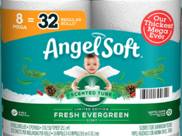 8 Mega Rolls Angel Soft Seasonal Fresh Evergreen Scent Toilet Paper $6.80 After Coupon (Reg. $7.30) – 85¢/ 320-Sheet Roll! 8 Mega Rolls = 32 Regular Rolls!