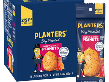 18-Pack Planters Sweet and Spicy Dry Roasted Peanuts, 1.75-Oz as low $5.49 Shipped Free (Reg. $11.79) – 31¢ each