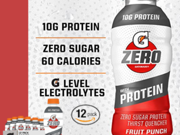 12-Pack Gatorade Zero With Protein, Fruit Punch, 16.9 Fl Oz as low as $13.29 After Coupon (Reg. $19) + Free Shipping – $1.11/Bottle