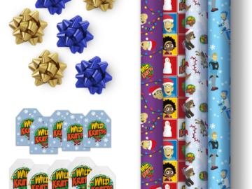 Gift Wrap Set of 4 Wrapping Paper Rolls, 10 Gift Tags, and 6 Bows $5 (Reg. $20) – Wild Kratts-Themed Designs!