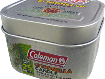 Coleman Scented Outdoor Citronella Candle with Wooden Crackle Wick, 6 oz $2.94 (Reg. $5.99) – Ideal citronella candles for camping or backyard entertaining!