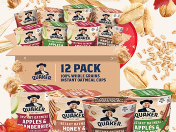 12-Count Quaker Instant Oatmeal Express Cups, 4 Flavor Variety Pack, 1.76 Oz as low as $12.74 After Coupon (Reg. $17) + Free Shipping – $1.06/Cup