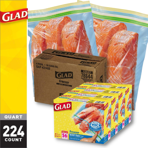 224-Count Glad Zipper Food Storage Freezer Bags, Quart Size as low as $23.93 After Coupon (Reg. $52.53) + Free Shipping – 11¢/bag!