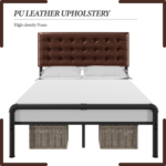 Add texture and warmth to your home with Full Size Metal Platform Bed with Square Tufted Faux Leather Upholstered Headboard for just $136.98 Shipped Free (Reg. $189.99)