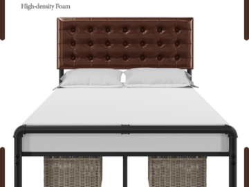 Add texture and warmth to your home with Full Size Metal Platform Bed with Square Tufted Faux Leather Upholstered Headboard for just $136.98 Shipped Free (Reg. $189.99)