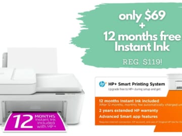 HP DeskJet Printer + 12 FREE Months Instant Ink Only $69 (reg. $119)