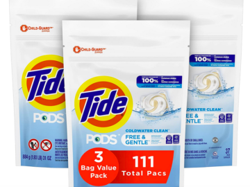 Tide PODS Free & Gentle Laundry Detergent Soap Pods, 111 Count only $18.15 shipped!