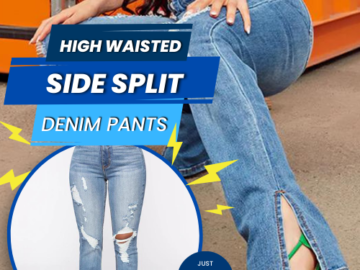 Always be in style with this High Waisted Side Split Ripped Denim Pants for just $22.03 After Code (Reg. $33.89)