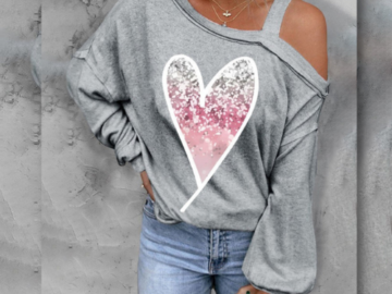 Show off your style with this One Shoulder Sling Heart Printed Sweatshirt for just $13.64 After Code (Reg. $20.99)