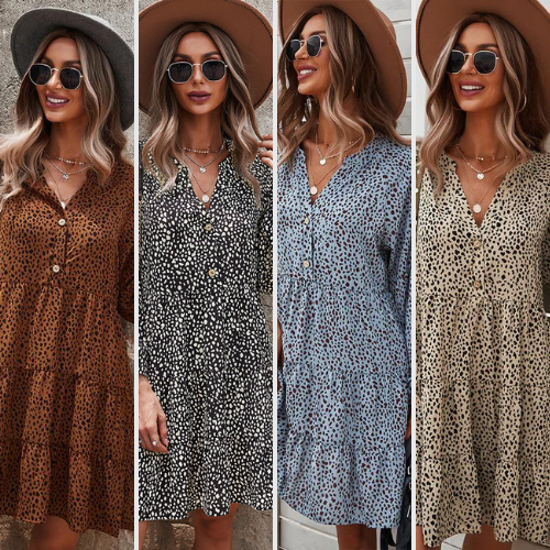 Elevate your style with this Loose V-Neck Bubble Sleeve Leopard Print Dress $18.38 After Code (Reg. $28.27) – 4 Colors Available!
