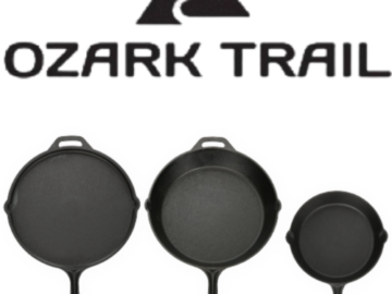 3-Piece Ozark Trail Pre-Seasoned Cast Iron Skillet Set $14.88 (Reg. $28)