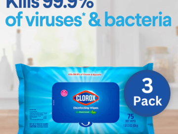 FOUR Sets of 225-Count Clorox Fresh Scent Disinfecting Wipes as low as $8.02 EACH Set After Coupon (Reg. $15.05) + Free Shipping – $2.67/ 75-Count Bag or 4¢/Wipe + Buy 4, Save 5% + MORE
