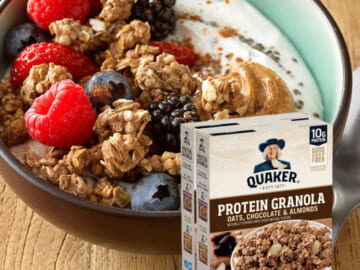 2-Pack Quaker Protein Granola, Oats Chocolate, & Almonds as low as $8.99  After Coupon (Reg. $12) + Free Shipping  – $4.50 per 18-oz box, 10g of protein per serving