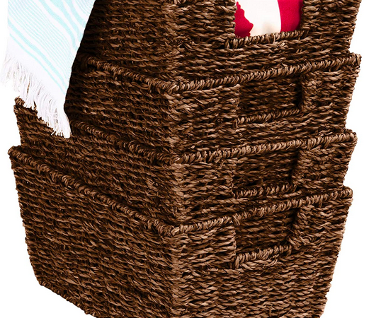 Rustic Set Of 4 Stackable Seagrass Storage Baskets only $40.50 shipped!