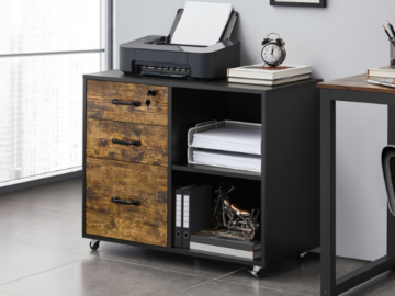 Transform your home office into a more organized and accessible work space with Rolling File Cabinet with 3 Drawers and 2 Shelves for just $115 Shipped Free (Reg. $150)