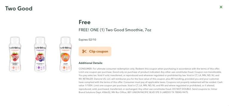 New Publix Digital Coupon | FREE Two Good Smoothie