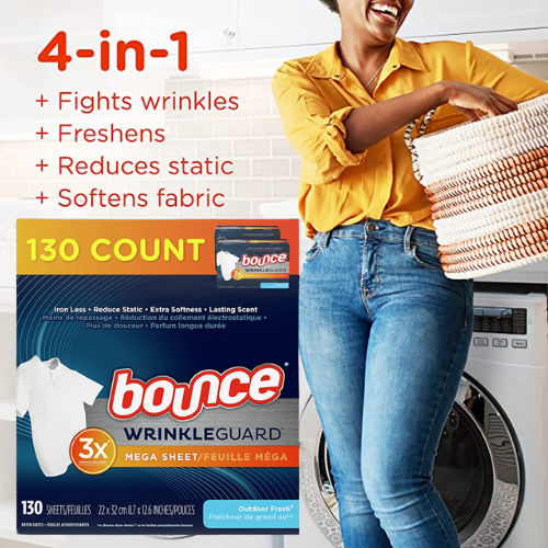 THREE Bounce 130 Count WrinkleGuard Mega Fabric Softener Dryer Sheets as low as $5.66 EACH Shipped Free (Reg. $11) – 4¢/Sheet + Buy 3, Save $10