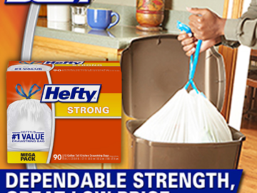 90-Count Hefty Strong Tall Kitchen Drawstring Trash Bags (Unscented) as low as $11.04 After Coupon (Reg. $28) + Free Shipping – 12¢/ 13-Gallon Bag