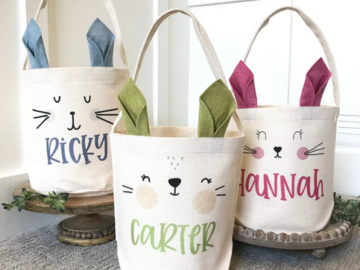 Personalized Bunny Ears Linen Easter Basket only $19.99 shipped!