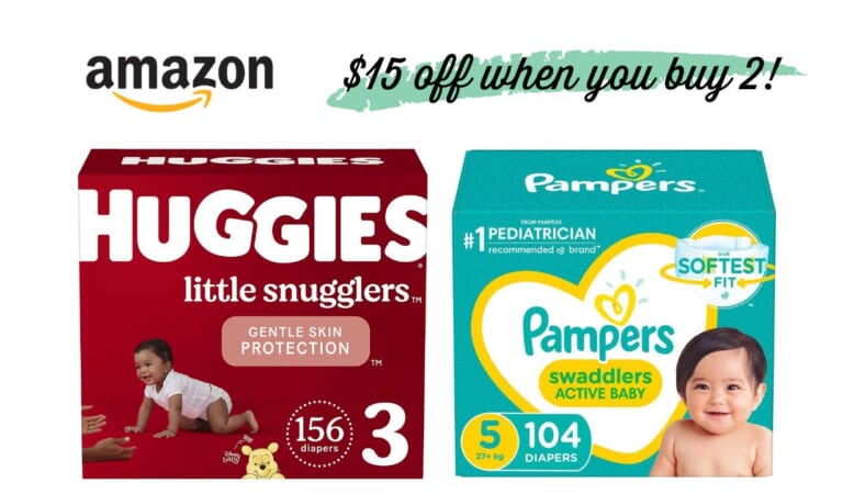 $15 Off wyb (2) Diapers: Huggies, Pampers or Honest