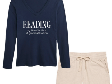 Women’s Bookworm Long Sleeve V Neck & Shorts Sets only $14.99 shipped!