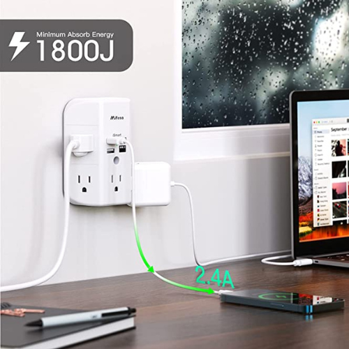 Mifaso 9 in 1 Wall Outlet Surge Protector $10.49 After Code (Reg. $15) – 2.2K+ FAB Ratings! – With 5 AC Outlets + 3 USB Ports + 1 USB-C