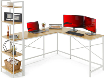 L-Shaped Computer Desk, Study Workstation with 5-Tier Open Storage Bookshelf only $119.99 shipped (Reg. $250!)
