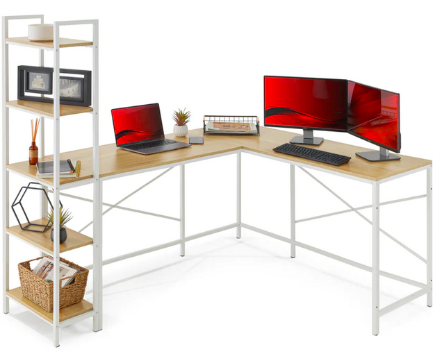 L-Shaped Computer Desk, Study Workstation with 5-Tier Open Storage Bookshelf only $119.99 shipped (Reg. $250!)