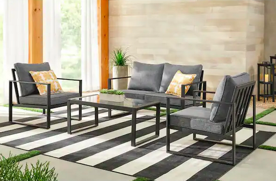 Barclay Black 4-Piece Steel Outdoor Patio Conversation Set
