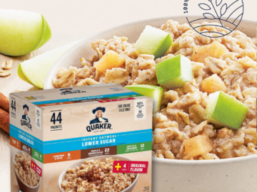 44-Count Quaker Instant Oatmeal Lower Sugar Variety Pack as low as $8.14 Shipped Free (Reg. $19.49) – 19¢/Packet – LOWEST PRICE – 4 Flavors
